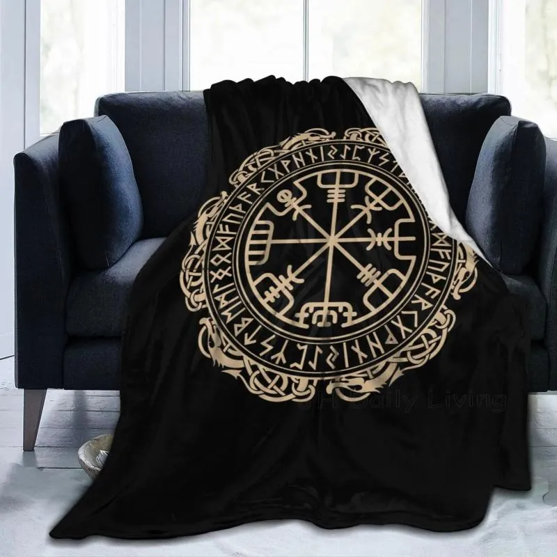 Filtar Viking Nordic Celtic Symbol Print Flanell Fleece Filt mjukt mysigt varmt kast lätt för sängar soffa