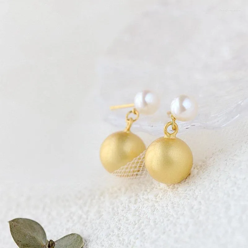 Stud Earrings Authentic 925 Sterling Silver Earring Inlaid Natural Freshwater Pearl Fashion 18K Gold Plated Hollow Small Ball Female