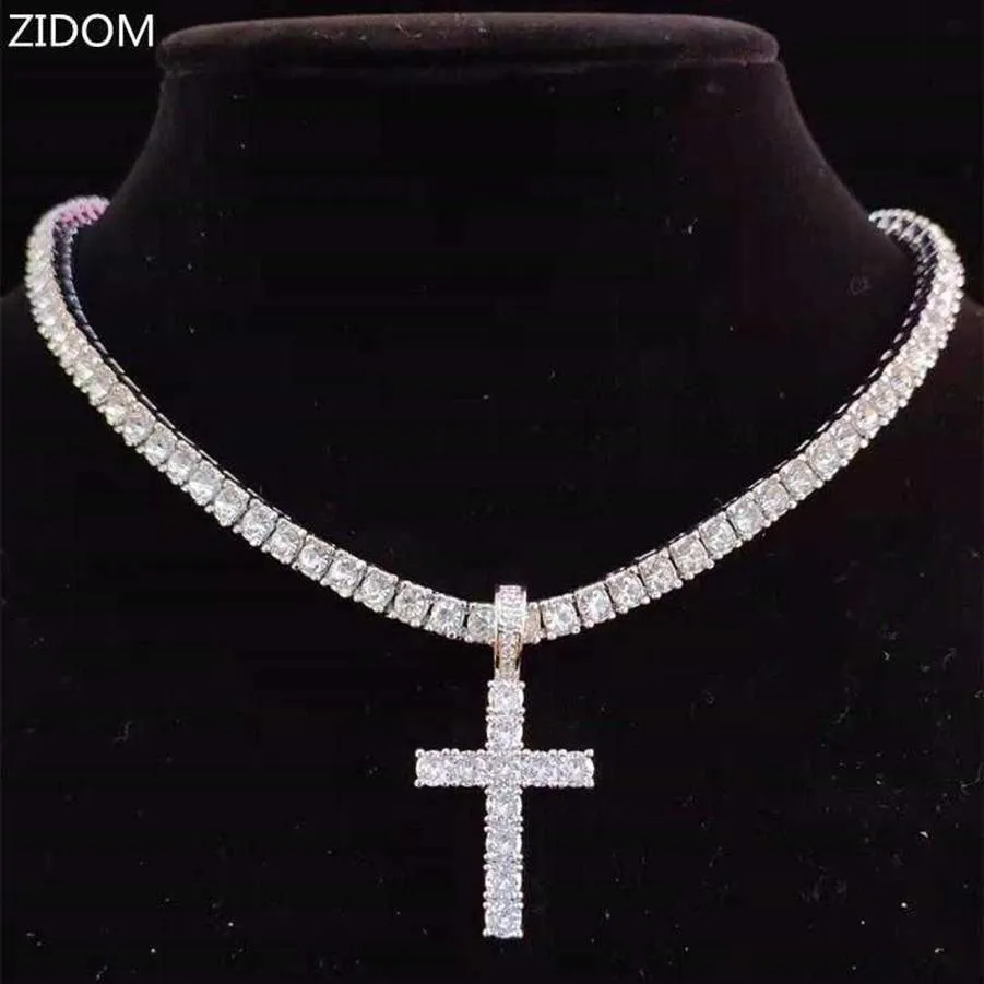 Anhänger Halsketten Männer Frauen Hip Hop Kreuz Halskette mit 4mm Zirkon Tennis Kette Iced Out Bling Hiphop Schmuck Mode geschenk250v