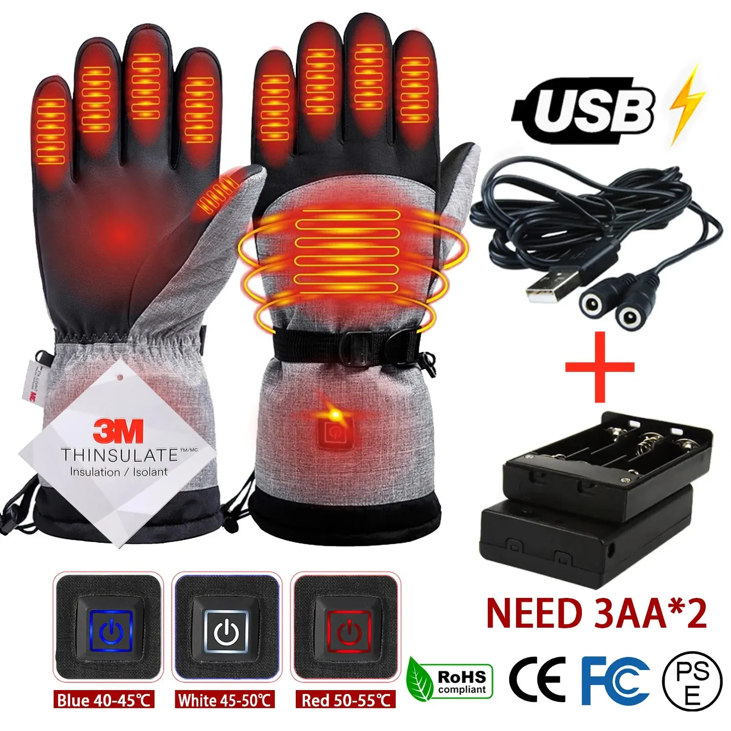 Luvas de esqui Luvas de inverno Luvas de algodão Aquecimento Mão Aquecedor Elétrico Luvas Térmicas Impermeáveis Snowboard Ciclismo Motocicleta Bicicleta Ski Outdoor 231201