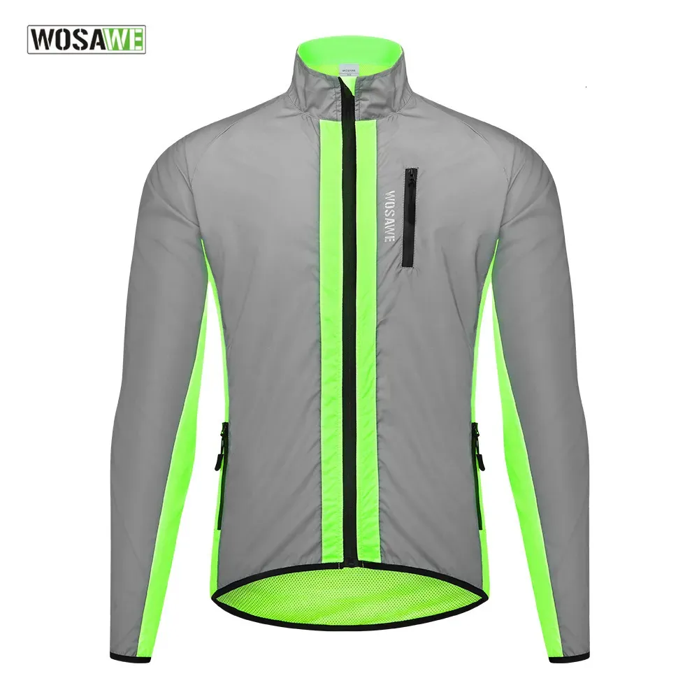 Cykeljackor Wosawe Hög synlighet Cyklingjacka Windproof Night Glowing Running Waterproof Reflective Bike Jacket Men Winter Windbreaker 231201