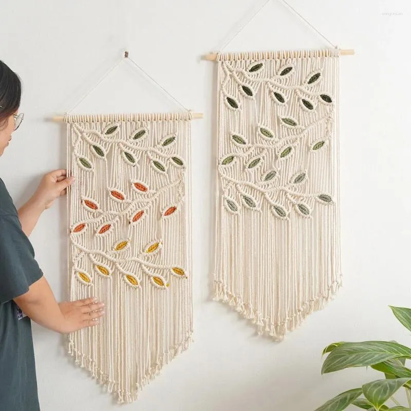 Tapeçarias macrame pendurado tapeçaria sonho apanhadores folhas padrão mão tecido boho arte da parede decoração para apartamento dormitório decoração