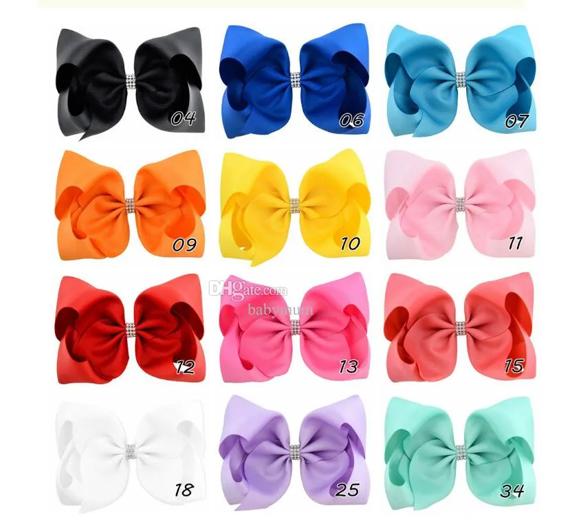 Grand nœud à cheveux en ruban solide pour filles de 8 pouces, avec pinces à cheveux recouvertes de strass, jolie épingle à cheveux florale, Barrettes