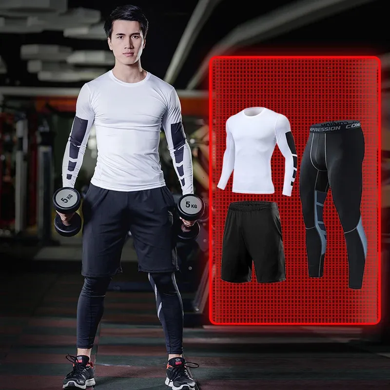 Chándales para hombres Entrenamiento para hombre Ropa deportiva Conjunto Gimnasio Fitness Compresión Traje de chándal Traje jogging Ropa deportiva ajustada Ropa Dry Fit Lycra Leggings 231202