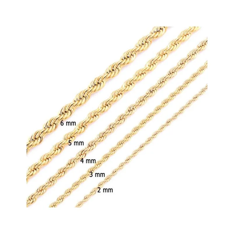 Chains High Quality Gold Plated Rope Chain Stainless Steel Necklace For Women Men Golden Fashion Twisted Chains Jewelry Gift 2 3 4 5 6 Dhmik