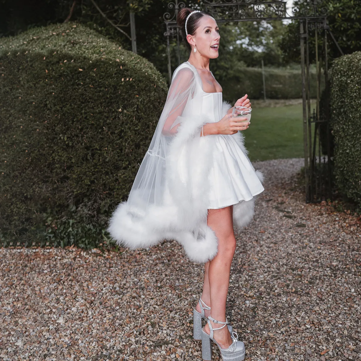 Short Dresses With A Cape Mini Wedding Dress: Simple A Line Short Bridal  Gown With Fur, image size:1200x1200