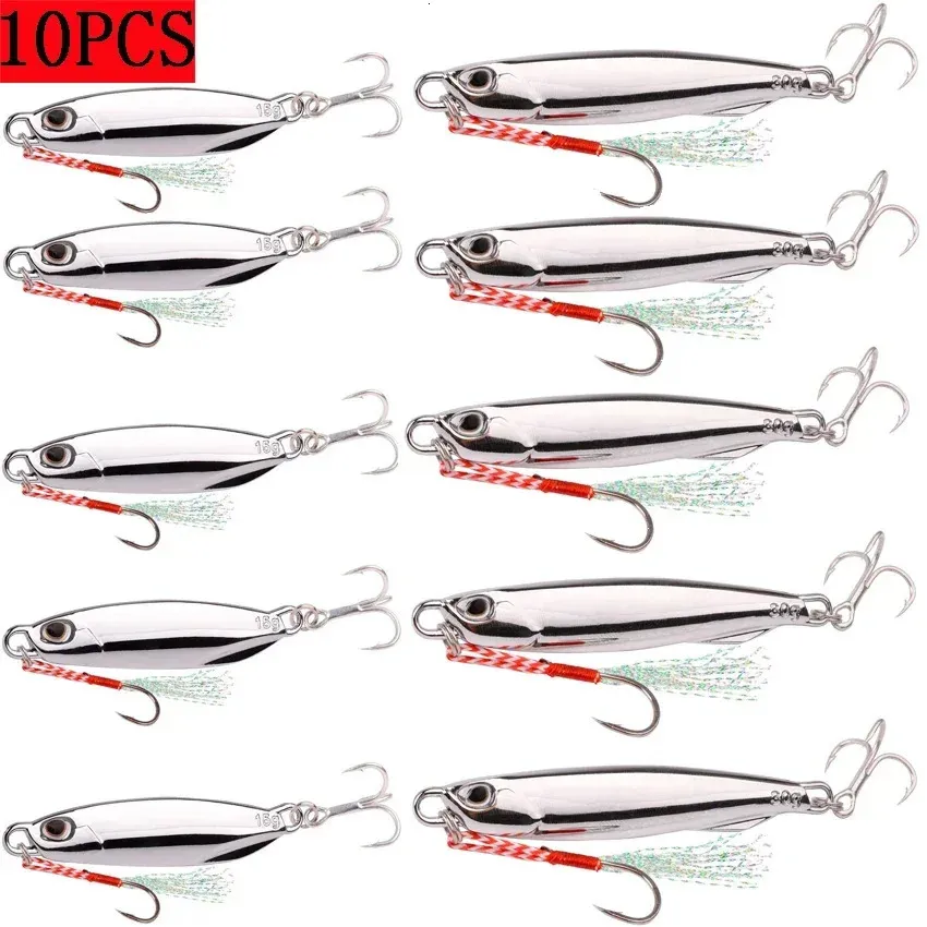 Yemler 10pcs balıkçılık lures set jigs 20g 30g 40g jigbait balıkçılık cazibesi gümüş kaplama kıyısı dökme tuzaklar metal yem yapay pesca cazibesi 231201