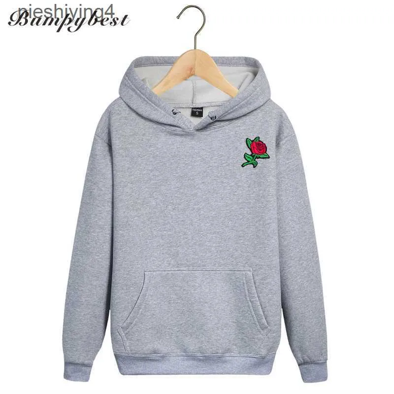 Bumpybeast 2018 automne hiver Sweats à capuche pour hommes Rose fleur broderie tissu imprimé Sweatshirts taille S-2XL dropshipping R5A2