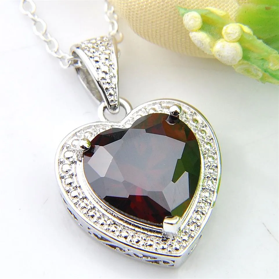 LuckyShine Jewelry Brand New Heart Red Garnet Gemstone 925 Sterling Silver Halsband Holiday Party Canada Mexico Jewelry Gift248J