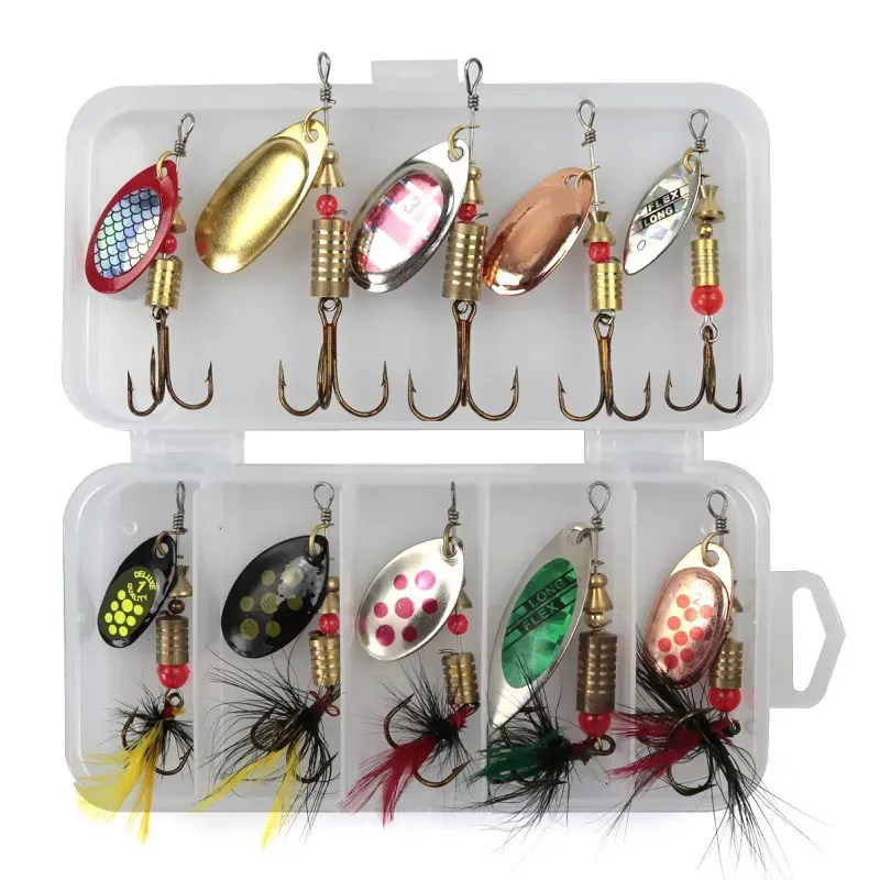 Appâts Leurres Cuillère en métal Spinner leurre de pêche 10 pièces ensemble Spoonbait Crankbaits Wobblers de pêche pour brochet Kit de Crochet appât artificiel 231201