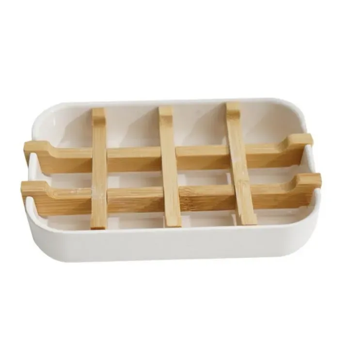 Creative Modern Simple Bathroom Anti Slip Bamboo Fiber Soap Dish Tray Holder 13.2x8.5x2.5cm SN4347