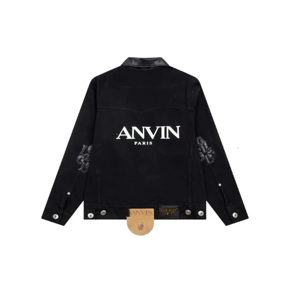 2024 Lanvin Jacket Men's Jacket Lanvins High Quality Luxury Fall/winter Vintage Printed Leather Collar Long Sleeve Denim for Men and Women Lanvine Shoes 7290