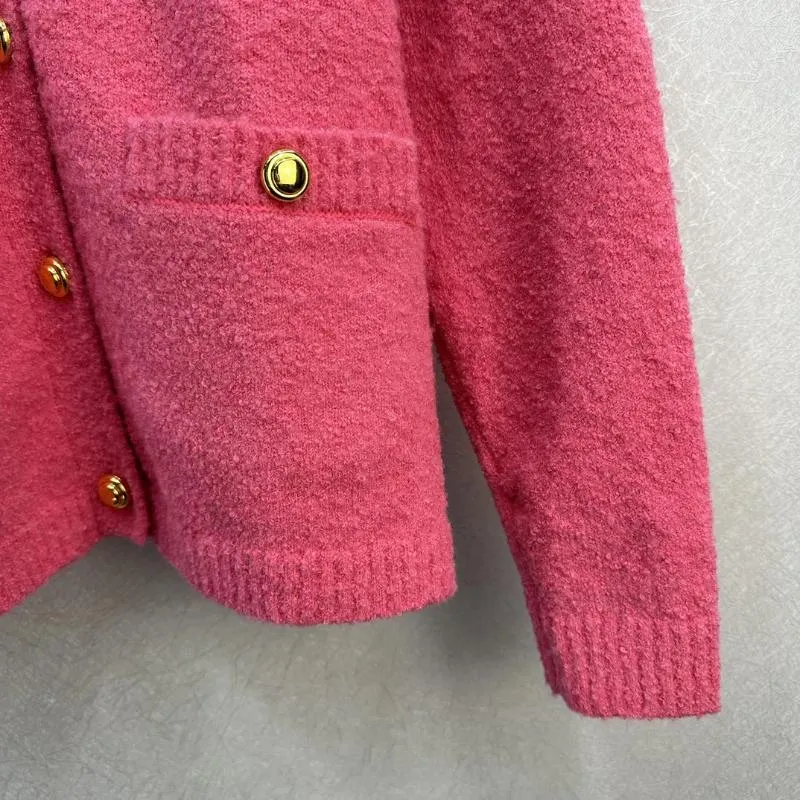 Cardigan en tricot pour femme, veste Mohair de tempérament, petit col en v, pull tridimensionnel, doux et Cool, 23, automne/hiver