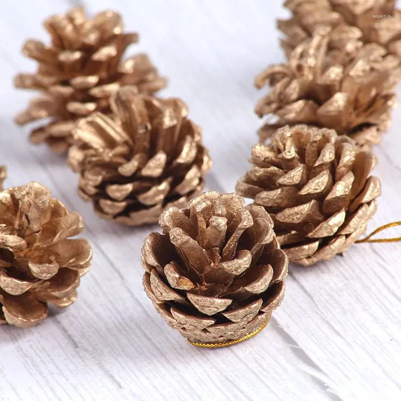 Christmas Decorations 9Pcs/set Gold Silver Pine Cone Artificial Bouquet DIY Wedding Garland Wreath Decoration Tree Ornaments