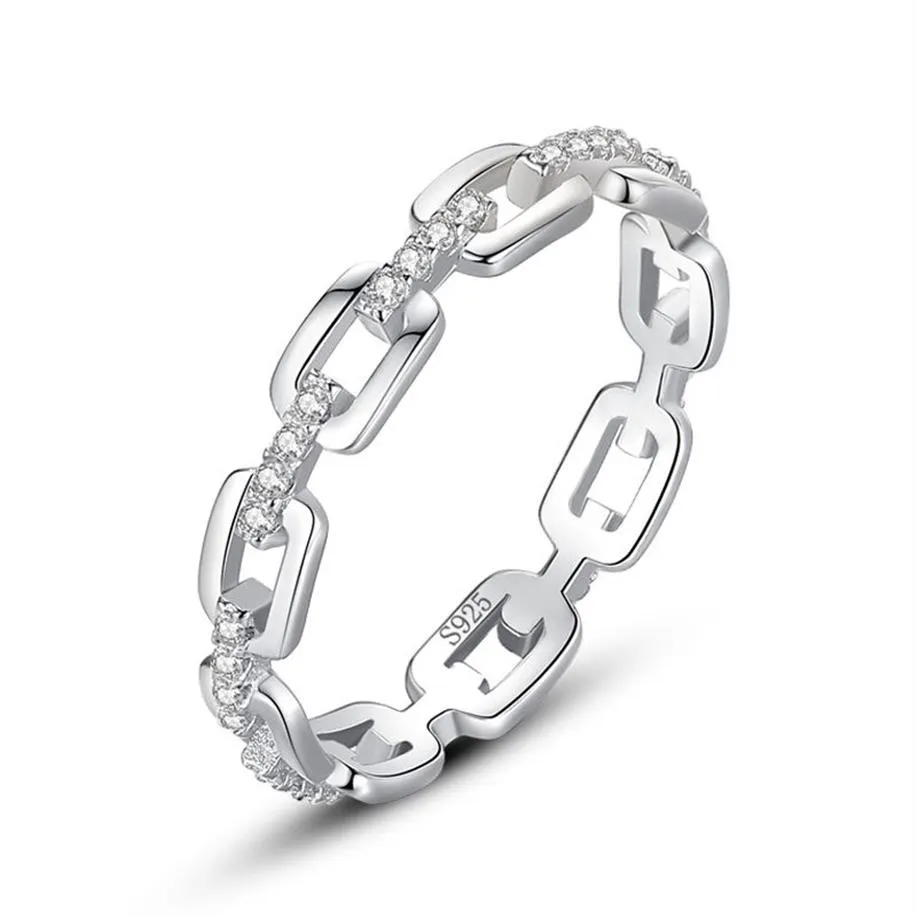 Nowy 100% 925 srebrny prosty pierścień Cadena Hueca Stackable Urocze pierścienie palców dla kobiet Dziewczyny Party Akcesoria Biżuterii 289R