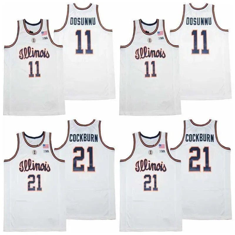 NCAA College Basketball Illinois Fighting Illini 11 Ayo Dosunmu Jersey University 21 Kofi Burn Team White Breathable Good Quality