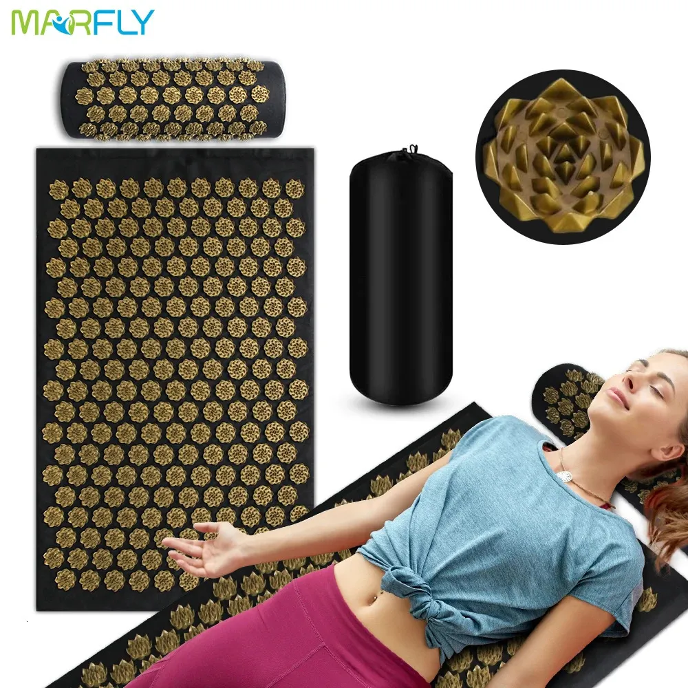 Back Massager Acupressure Yoga Mat Shiatsu Massage Pillow Set Kuznetsovs Applicator Foot Massager Cushion med nålar för ryggsmärta Lättar 231202