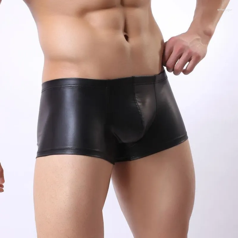 Underpants Sexy Men Patent Leather Shorts Gay Underwear Mens PU Erotic Penis Sissy Lingerie For