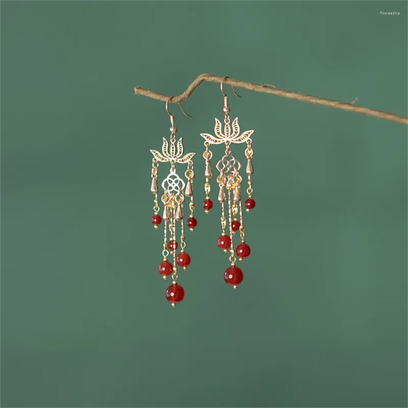 Boucles d'oreilles pendantes, 1 paire, crochets d'oreille antiques faits à la main, bijoux Hanfu Cheongsam, classique, Long pompon, cadeau pour femmes et filles