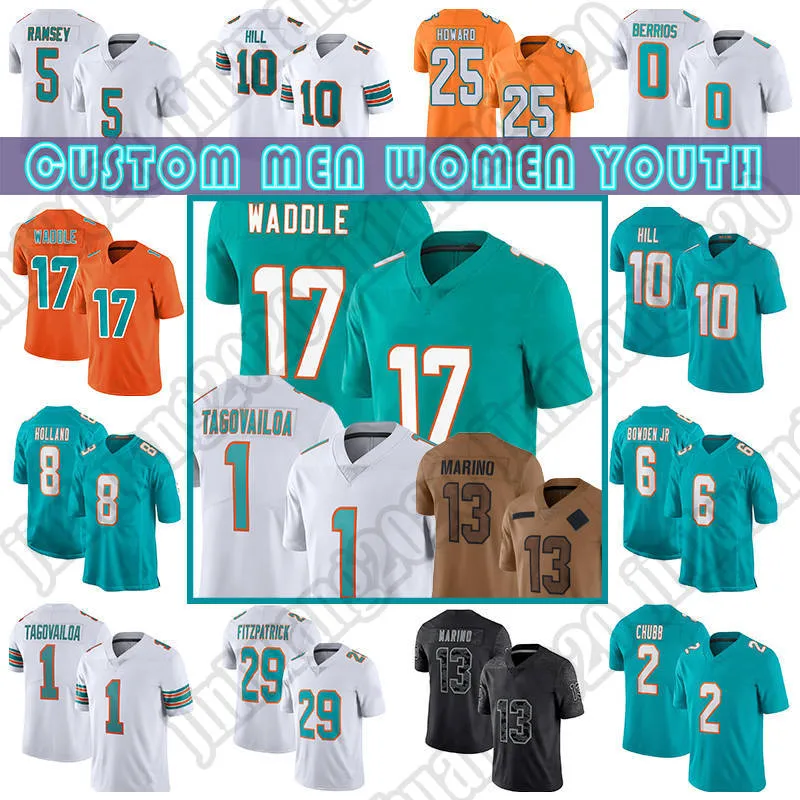 1 Tua Tagovailoa Football Jersey 17 Jaylen Waddle Miamis Tyreek Hill Dolphines Jalen Ramsey Dan Marino Braxton Berrios Xavien Howard Eli Apple Jaelan Phillips Baker