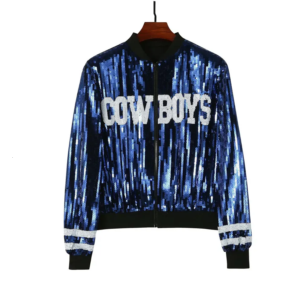 Kvinnor Jackor 2023 Autumn Winter Coat Sequin Jacket Friendship Greek Letter Baseball Jersey 231201