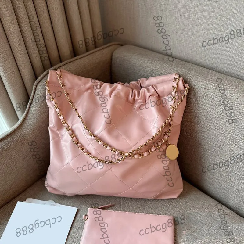 Womens Drawstring Yellow Pink White 22 Shopping Shoulder Bags Calfskin Gold/Silver Metal Hardware Matelasse Chain Crossbody Designer Handbags With Pouch 36X36CM