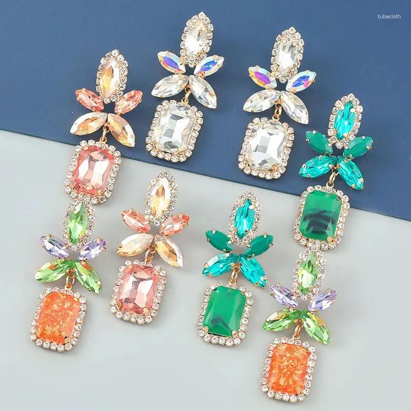 Dangle Earrings Sweet Bright Colored Vintage Drop Bling Crystal Square Pendant Rhinestone Cuty For Travel Holidays