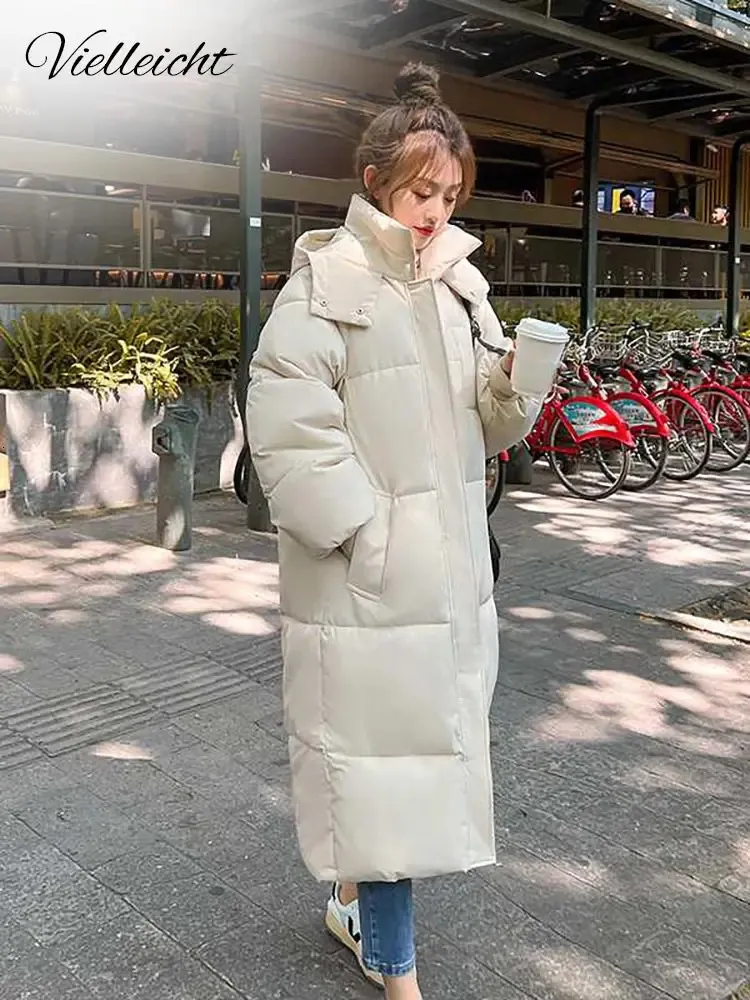 Women's Down Parkas Vielleicht Korean Jacket Women Winter X-Long Parkas Solid Hooded Facken