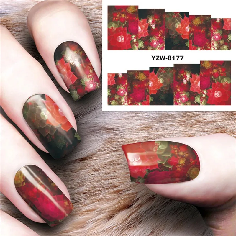 Klistermärken dekaler 5st nagelklistermärke Magic Flower Water Transfer Decal Sliders For Nail Art Decoration Tattoo Manicure Wraps Tools Christmas M3227 231202