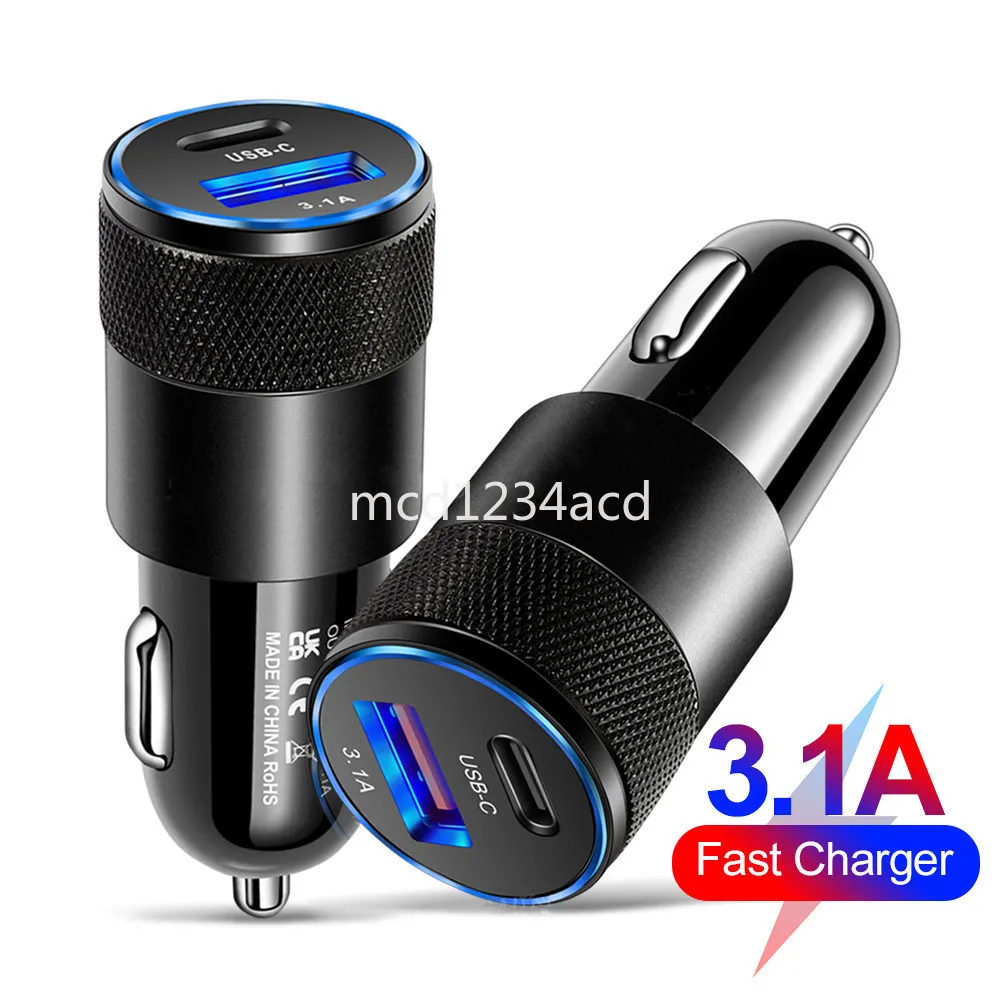 Dual Port PD USB C Type C Car Charger Auto Power Adapters 3.1A Chargers For iPhone 14 13 12 11 15 Pro Max Samsung Xiaomi Huawei M1