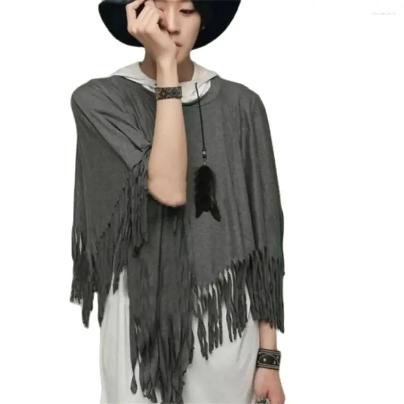 Men's T Shirts Korean Version Of Tassel Personality Five-Point Sleeve T-Shirt Performance Stage Fringe Cloak Tees Punk Shawl Capes Tops