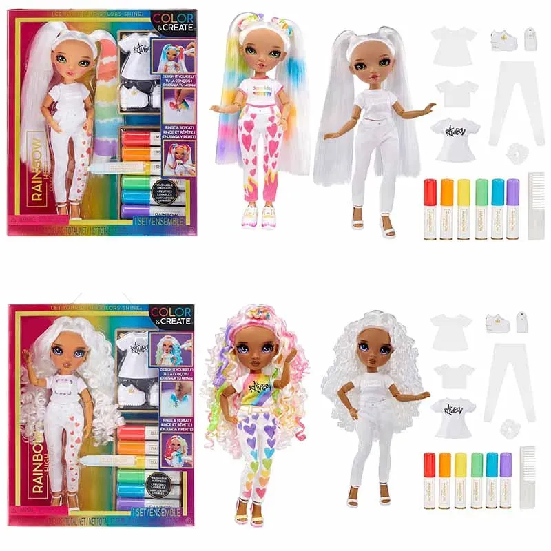 Dolls Original Rainbow High Color Create Fashion DIY Doll Washable Marker Toy for Girls Kawaii Surprise Birthday Gift 231202