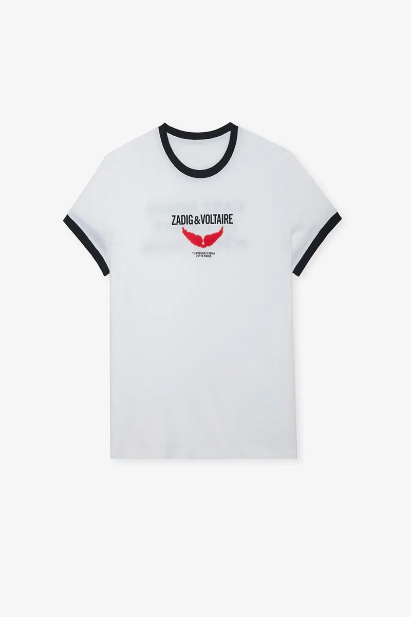 Zadig Voltaire 24ss Verão Algodão Novas Mulheres Designer Pulôver Camiseta Simples Clássico Carta Impressão T-shirt Versátil Manga Curta Moda Tendência Polos Tees Tops zv