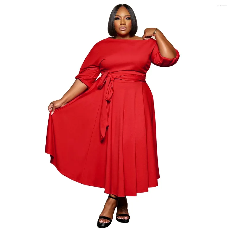 Etniska kläder XL-5XL African Plus Size Dresses For Women 2024 Spring Elegant Half Sleeve Black Blue White Red Long Maxi Dress