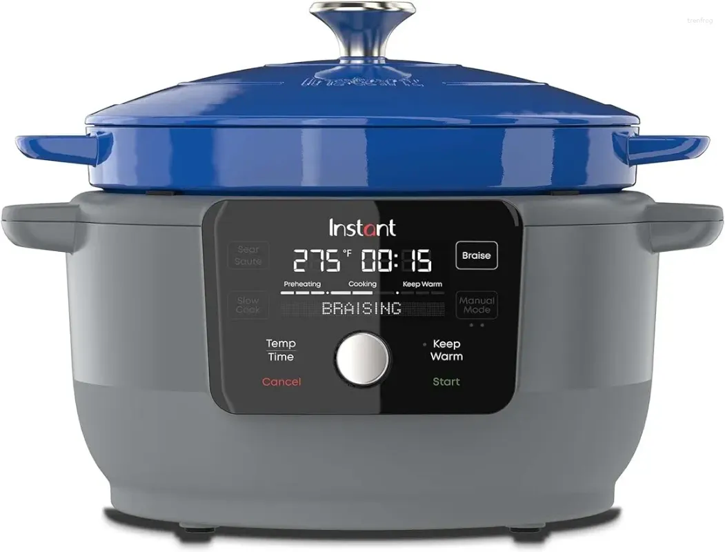 Fours électriques Four hollandais rond instantané 6 pintes 1 500 W des fabricants de 5 en 1 : Braise Slow Cook Blue