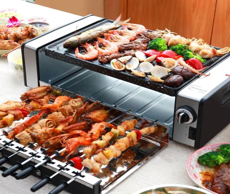 Camp Kitchen Electric Grill Automatisk roterande rökfri bakning Multifunktionell koreanska grillugnar BBQ Rotisserie5949047