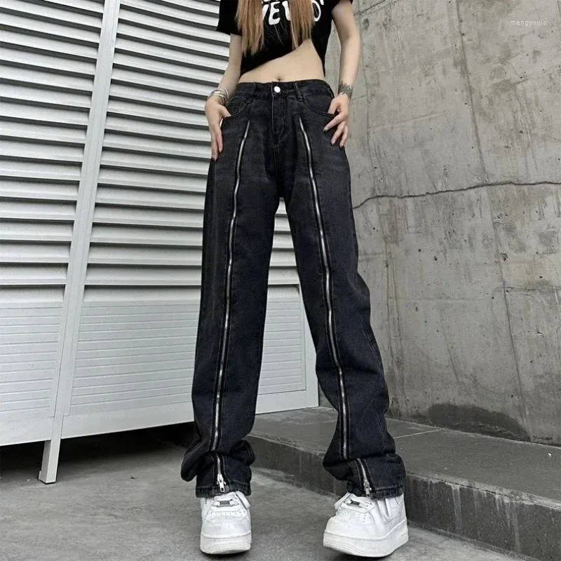 Women's Jeans American Checkered Fashion Versatile High Waist Slim Loose Straight Leg Casual Pants