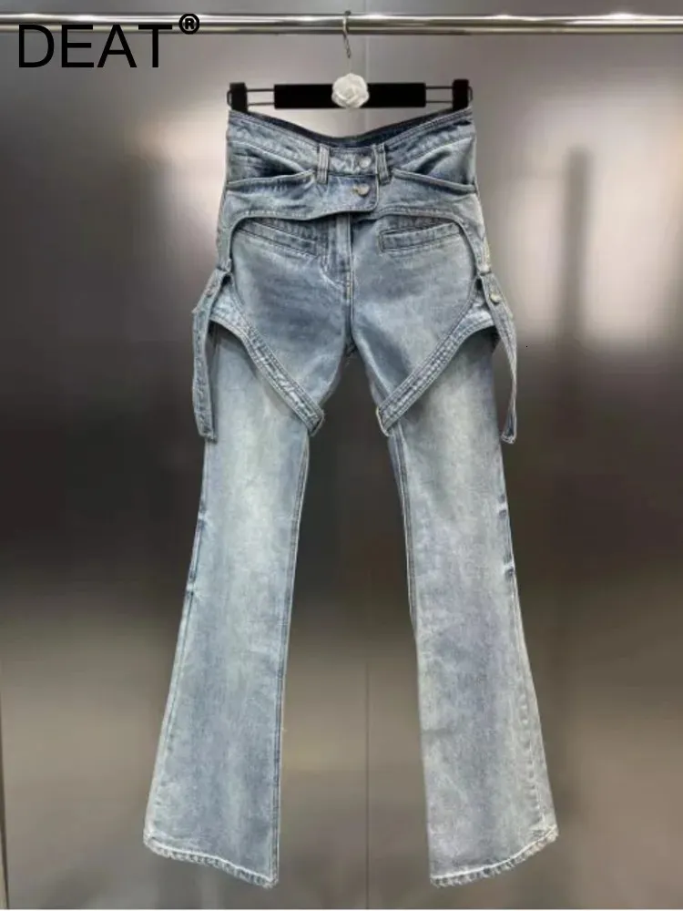 Kadınlar Kot Deat Patchwork Tayt Tasarları Kadınlar İçin Yüksek Bel Tek Bel Single Breated Geniş Bacak Denim Pantolon 2023 Sonbahar Kadın 11xx4976 231201