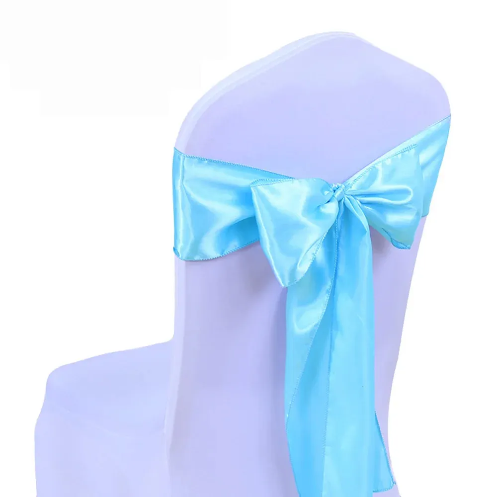 Sashes 50pcs Wedding Chair Satin Bow Towbbon Band Tkanina na bankiet el impreza świąteczna dekoracja 231202