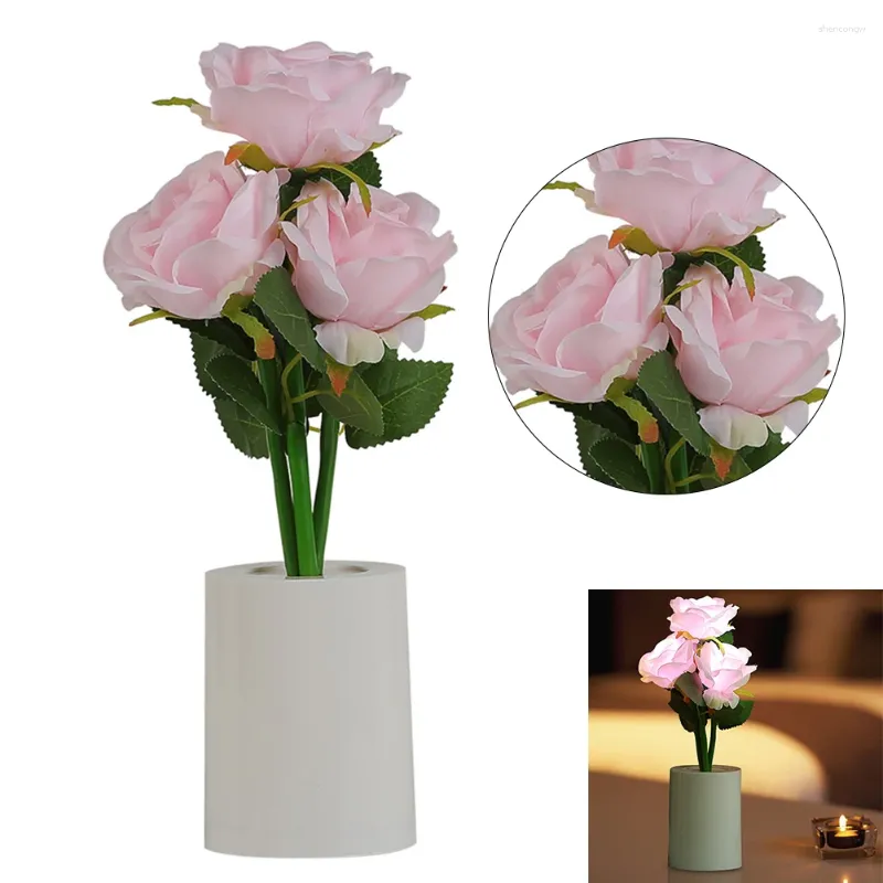 Nachtverlichting 3-kops LED Chinese Rose-tafellamp Batterij-aangedreven bedlampje Creatief gevormd bureau Woondecoratie