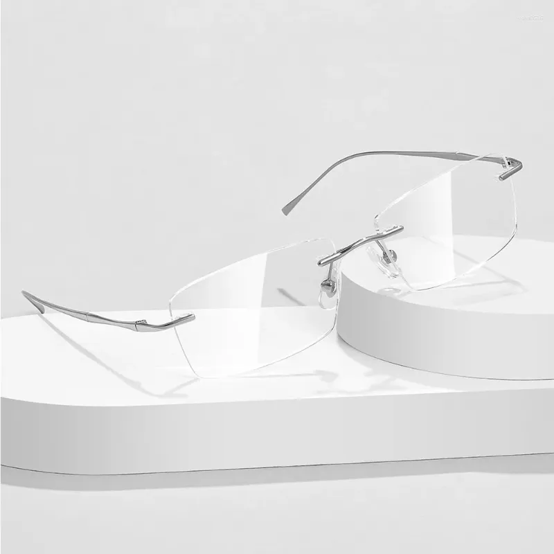 Solglasögon ramar Mens Pure Titanium Rimless Glasögon Myopia Optisk recept Ram Ultra-Light Frameless Woman Square-glasögon