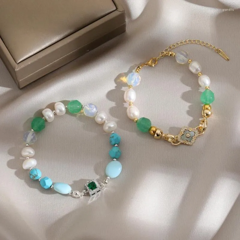 Pulseras de eslabones Pulsera de joyería de perlas de piedra natural de lujo clásica para mujeres Moda coreana Regalo de aniversario de encanto de acero inoxidable