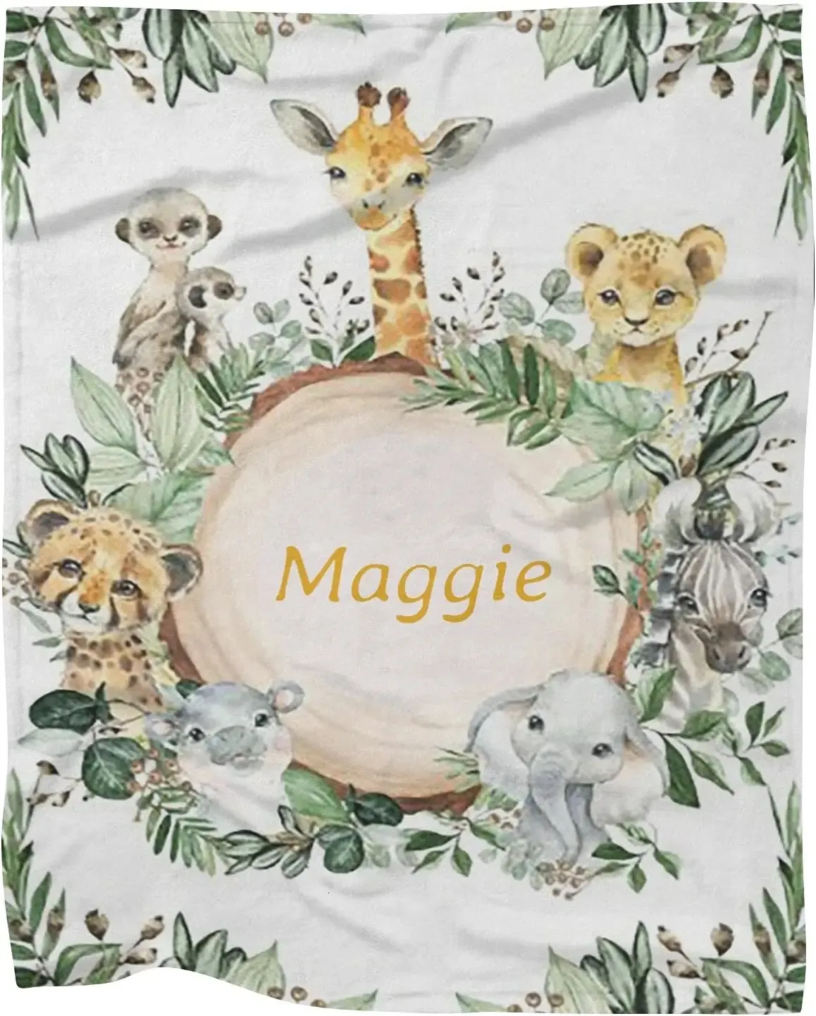 Blankets Swaddling Personalized Tropical Jungle Wild Animals with Name for Girls Boys Custom Nursery Kids Blankets for Baby 231202