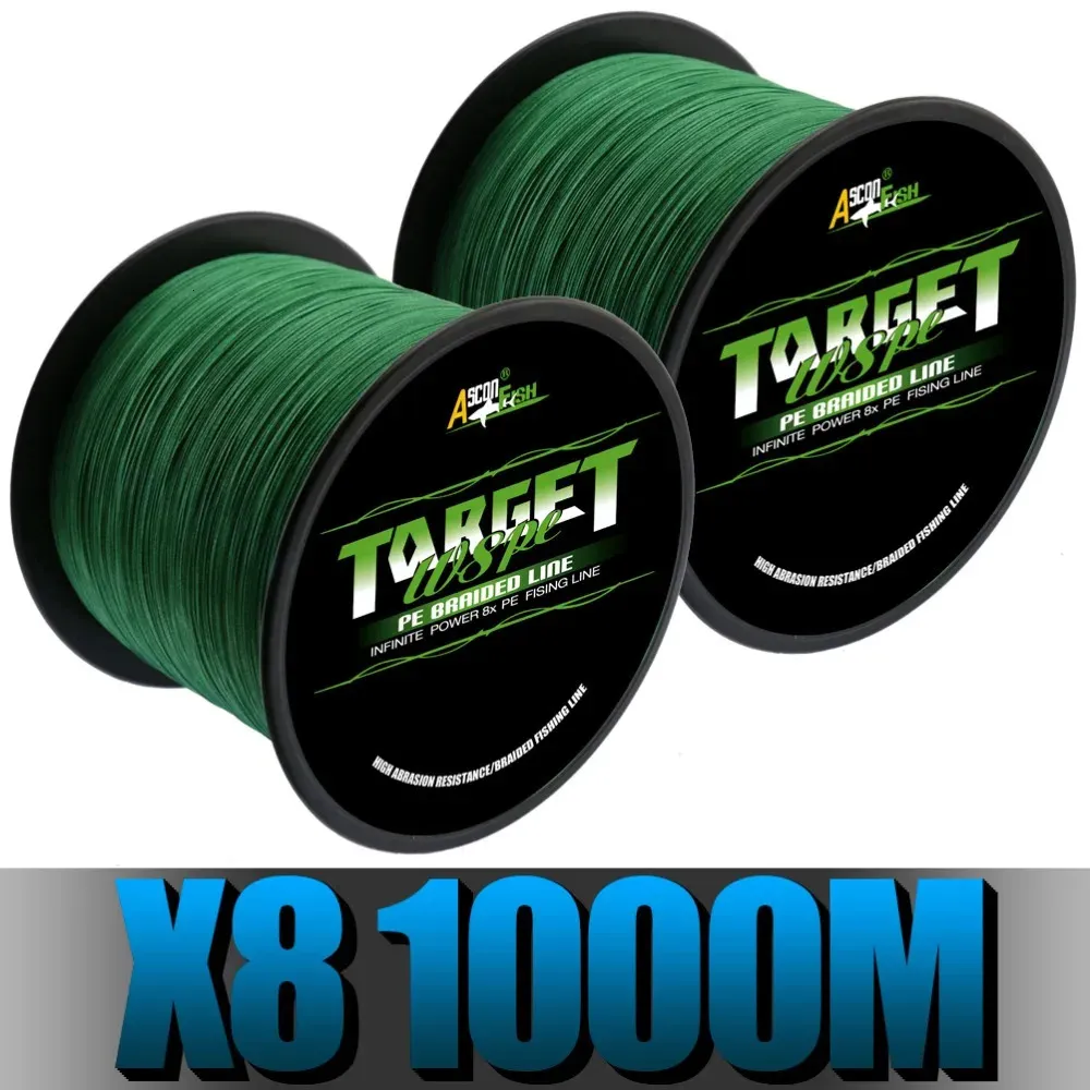 Braid Line Ascon Fish Ultra Strong 8 Strand flätad fiskelinje 1000 m 1094 m 8 Braids Multifilament Line Green 50 lb 80 lb 100 lb 300 lb 231201