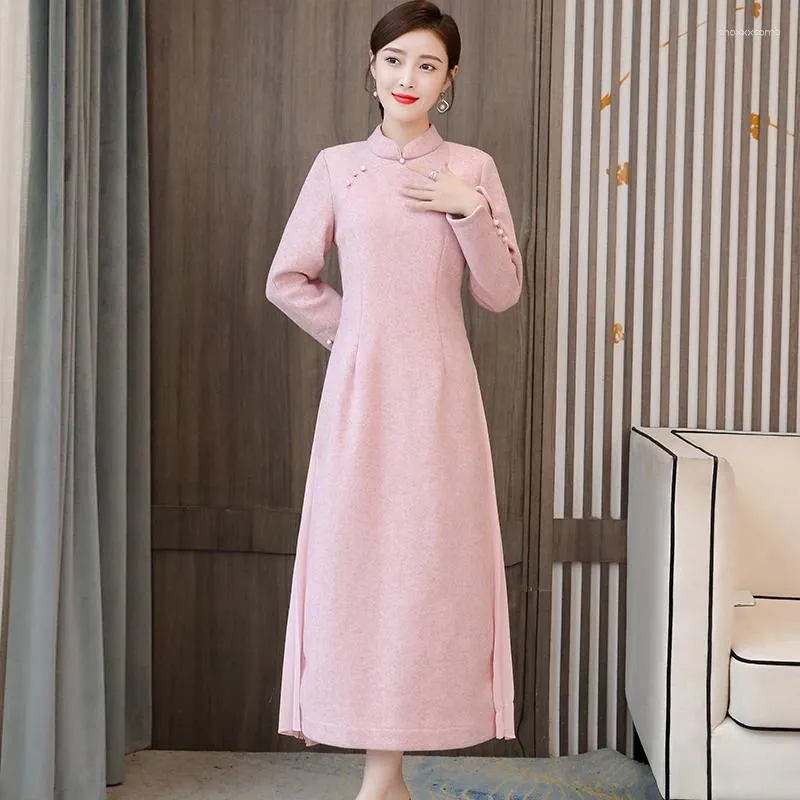 Casual klänningar 2023 Höst- och vinter ull kinesisk klänningstemperament kjol