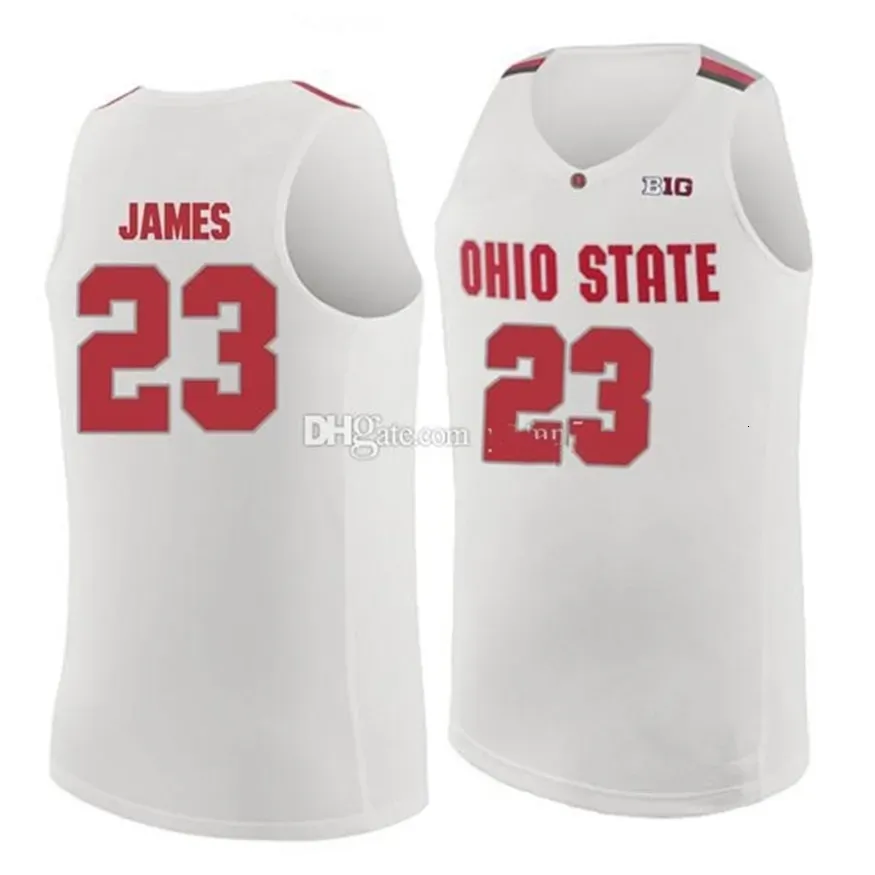 Nikivip Ohio State Buckeyes Osu Koleji Lebron James #23 Beyaz Kırmızı Gri Retro Basketbol Forması Erkekler ED Özel Numara İsim Formaları