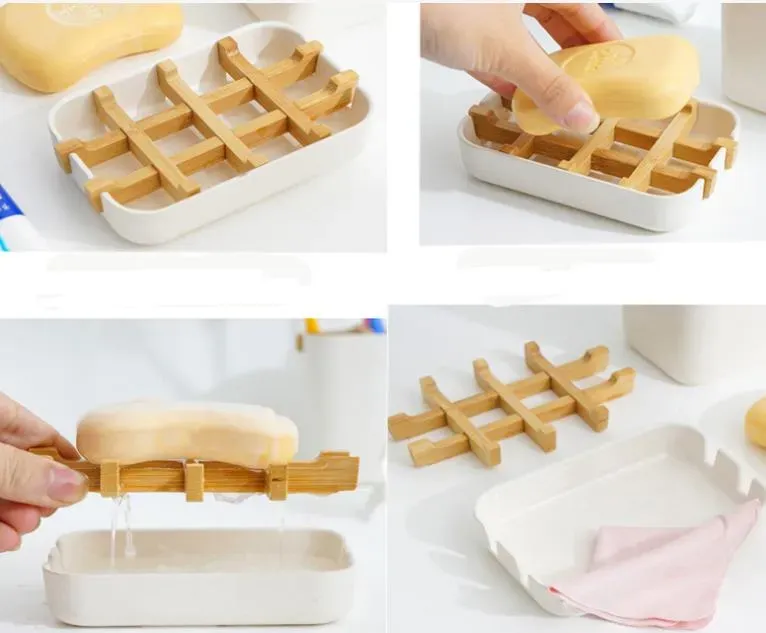 Creative Modern Simple Bathroom Anti Slip Bamboo Fiber Soap Dish Tray Holder 13.2x8.5x2.5cm SN4347