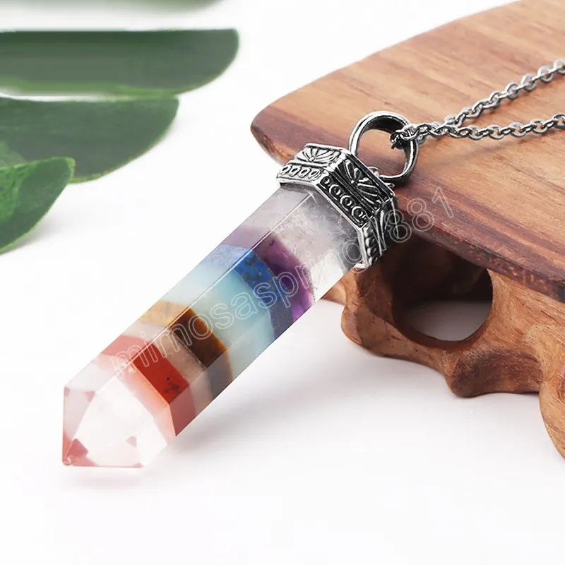 7 Chakra Sword Necklace Men Healing Natural Stone White Crystal Hexagonal Pendant Amulet Jewelry 2024 Nyårsgåva