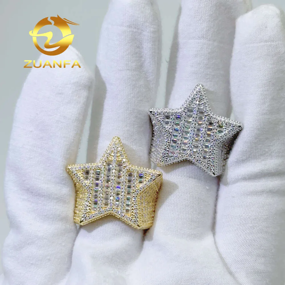 Hiphop fijne sieraden Rapper Star Ringen Baguette Cut Sterling Sier Iced Out Moissanite Bandring