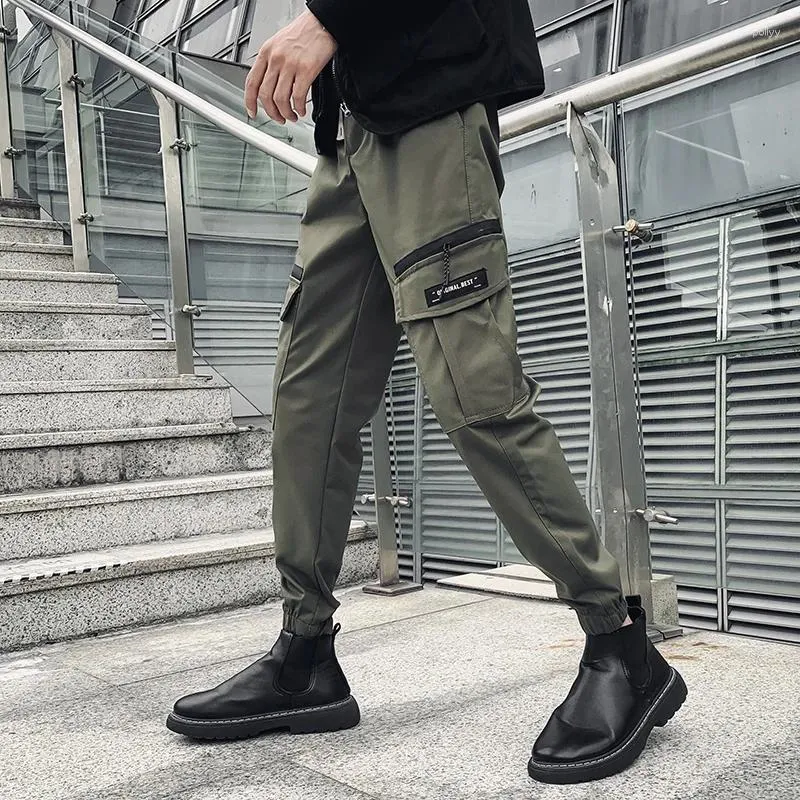 Мужские брюки-карго, мужская корейская роскошная одежда, осенне-зимние брюки с боковыми карманами, облегающие брюки высокого качества, распродажа 36